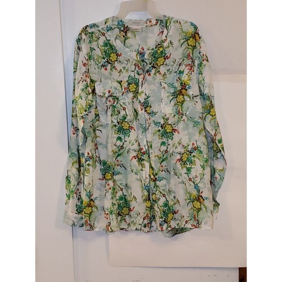 VanHuesen Women's Floral Print Button Up Blouse Long Sleeves Size XL - Picture 1 of 14